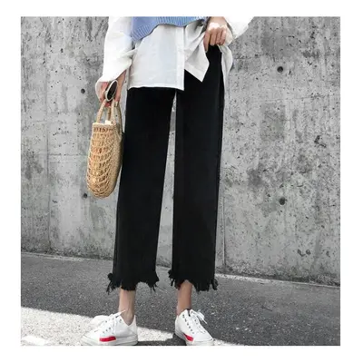 Women Straight Leg Ripped Jeans For Women Loose Hole Streetwear Women High Waist Pants Hole Boyf