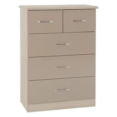 Nevada 3+2 Drawer Chest Oyster Gloss/Light Oak Effect Veneer