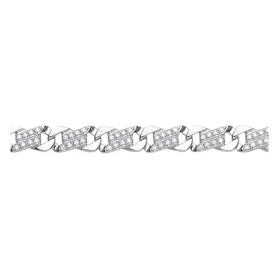 Jewelco London Mens Sterling Silver Cubic zirconia Carved Filigree Curb Cast Bracelet 9mm - GVB3