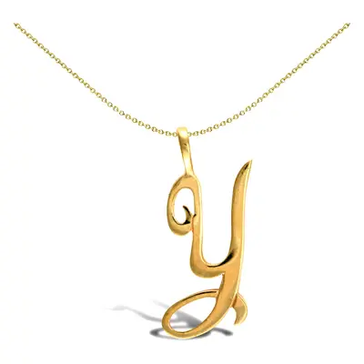 Jewelco London Solid 9ct Yellow Gold Script Identity Initial Pendant Letter Y - JIN002-Y