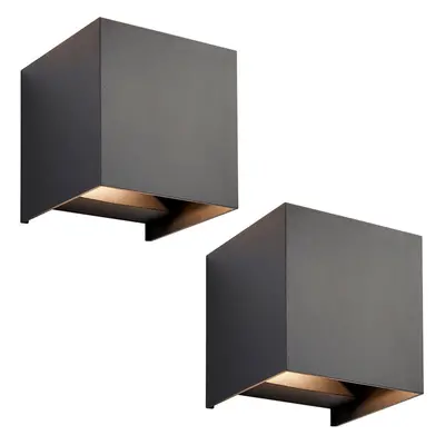 2 PACK Twin Outdoor IP44 Cube Wall Light - x 5.5W CCT LED - Matt Black