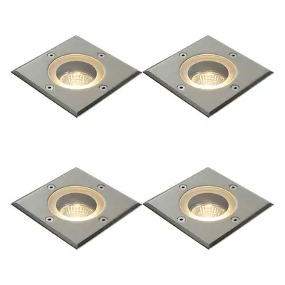 4 PACK Marine Grade IP65 Square Ground Light - 50W GU10 - Stainless Steel