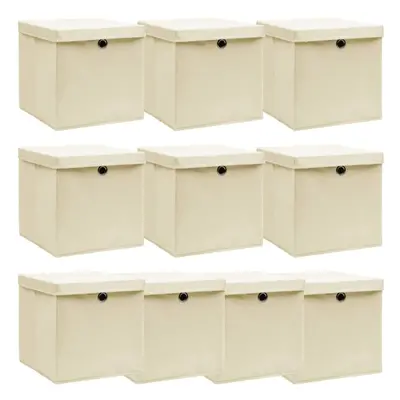 vidaXL 10x Storage Boxes with Lid Cream Fabric Household Stackable Container