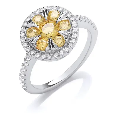 (L) Jewelco London Ladies Rhodium Plated Sterling Silver Yellow Cubic Zirconia Sunshine Fire Clu