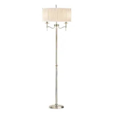 Luxury Classic Twin Arm Feature Floor Lamp Polished Nickel & Beige Organza Shade