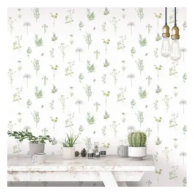 Noordwand Wallpaper Wall Panel Wall Sticker Evergreen Herbs and Flowers White