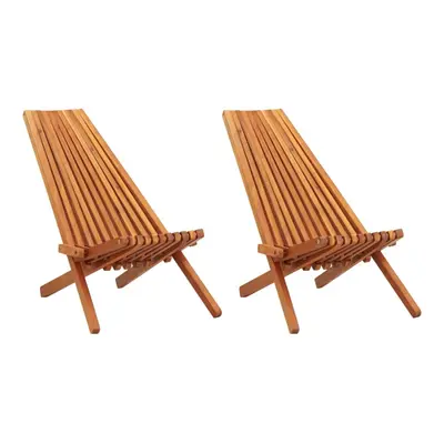 vidaXL 2x Solid Acacia Wood Folding Outdoor Lounge Chair Garden Outdoor Seat