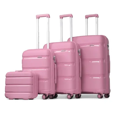 (14+20+24+28inch(with vanity case)) 1, Or Piece Pink Hard Shell PP Suitcase With TSA Lock