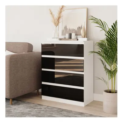 (White & Black) Drawer High Glossy Wooden Bedroom Chest Cabinet No Handle Drawer Storage