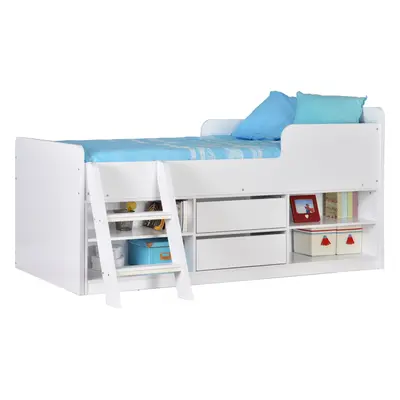 Childrens Felix Low Sleeper Bed with Storage Shelves & Drawers - Oak Grey White