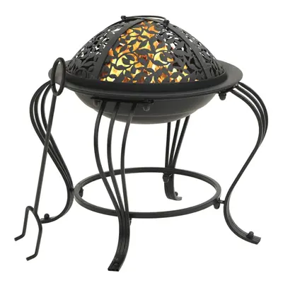 vidaXL Fire Pit with Poker cm Steel Fire Bowl Patio Heater Home Garden