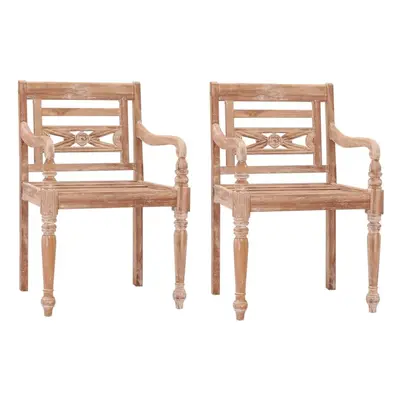 vidaXL 2x Solid Teak Wood Batavia Chairs White Wash Wooden Outdoor Chairs