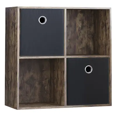 (Dark Wood, Black) Durham Cube Shelf Wood Bookcase with Baskets