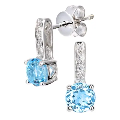 Jewelco London 9ct White Gold Round 3pts Diamond Round 1.15ct Blue Topaz Inverted Lollipop Drop 