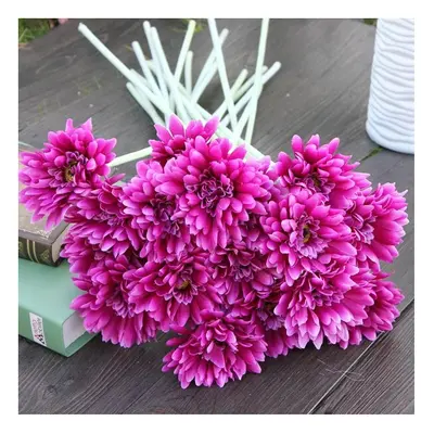 (Purple) 10Pcs Sunbeam Artificial Flower Mum Gerber Daisy Bridal Bouquet Silk Wedding Party Flow