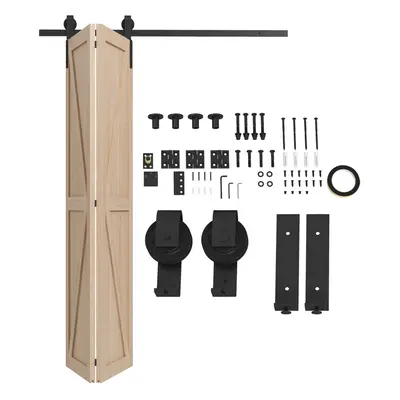 HOMCOM 5FT/153CM Bi-Folding Sliding Barn Door Hardware Kit Sliding Door Kit