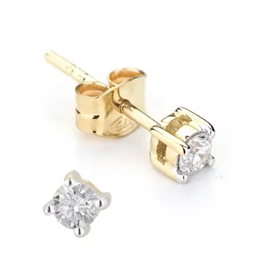 Jewelco London 9ct Yellow Gold Round 20pts Diamond Claw Soliatire Stud Earrings - DE2AXL142Y