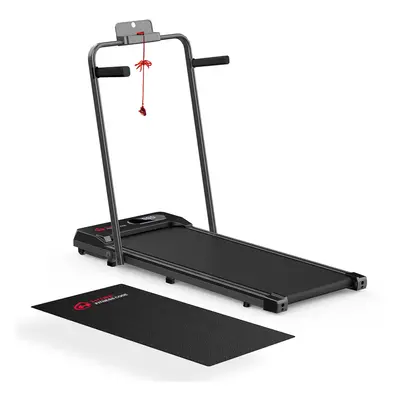 (Black, With Mat) Walking Jogging Pad Treadmill with Handrails