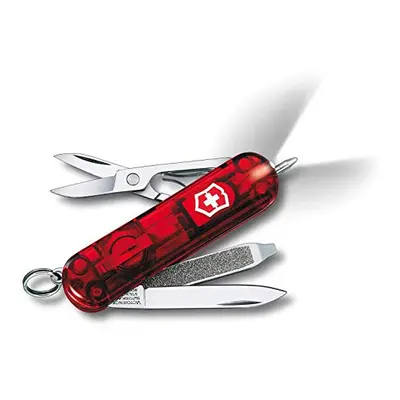 Signature Lite Swiss Army Pocket Knife, Small, Multi Tool, Functions, LED, Pen, Red Transparent