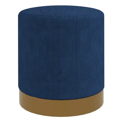 HOMCOM Modern Round Footstool, Fabric Upholstered Foot Rest, Dark Blue