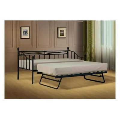 (2ft6 small single, Black) Alicia Metal Day Bed With or Without Trundle