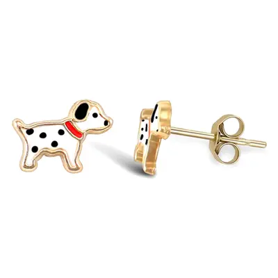 Jewelco London Ladies 9ct Yellow Gold Enamel Dalmatian Dog Stud Earrings - JES249