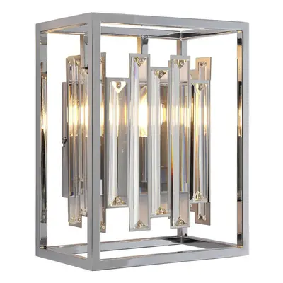 Glass Wall Light Clear Crystal & Chrome Plate 40W E14 Dimmable Living Room