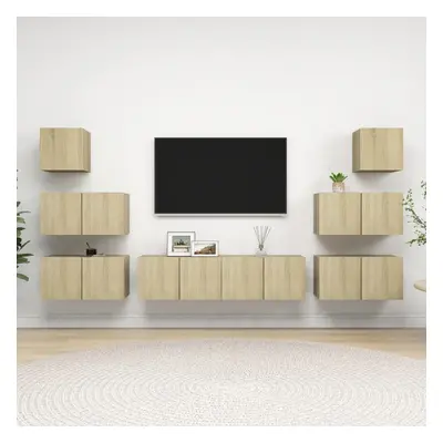 vidaXL TV Cabinet Set Piece Sonoma Oak Chipboard Hanging TV Cabinet Hifi Set