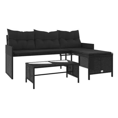 vidaXL Garden Sofa with Table and Cushions L-Shaped Sofa Black Poly Rattan