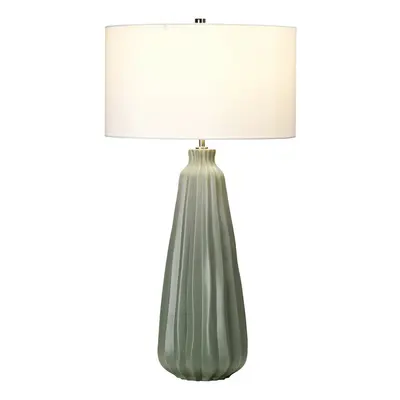 Table Lamp Sage Green Ceramic White Faux Silk Cylinder Shade LED E27 60W