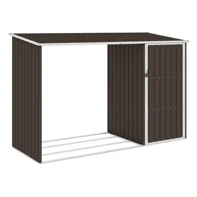 vidaXL Garden Firewood Shed Brown Galvanised Steel Outdoor Timber Storage