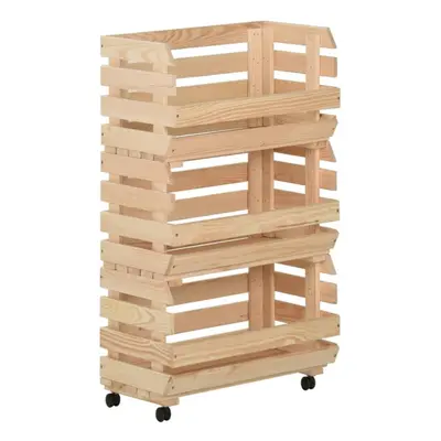 vidaXL Solid Pinewood Vegetable Trolley Kitchen Cart Storage Shelf Trolley