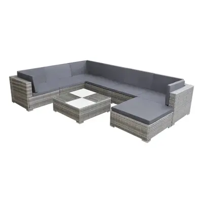 vidaXL Garden Lounge Set Piece with Cushions Poly Rattan Grey Chaise Lounge