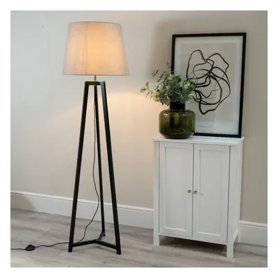 ValueLights Lottie Grey Tapered Shade Black Wood Tripod Floor Lamp