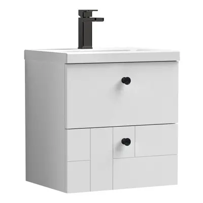 Cube Wall Hung Drawer Geometric Vanity Basin Unit & Ceramic Mid-Edge Basin - 500mm - Satin White