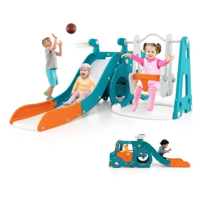 5-in-1 Kids Slide & Swing Playset w/ Basketball Hoop for + Months