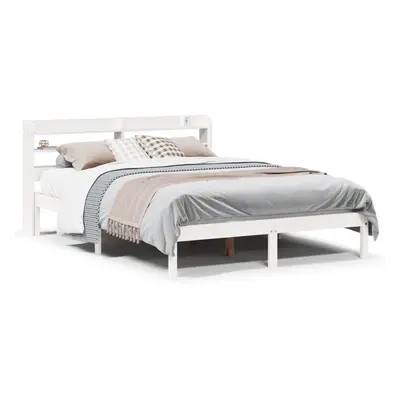 vidaXL Bed Frame with Headboard Bed Base White 140x190 cm Solid Wood Pine