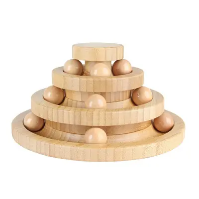 Three-layer Track Interactive Cat Toys Turntable Include Wooden Balls Natural Solid Base Wood Sa