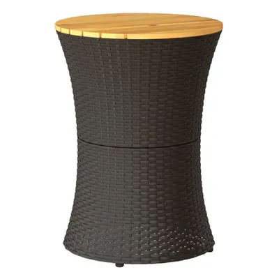 (black) vidaXL Garden Side Table Dining Table Drum Shape Poly Rattan and Solid Wood