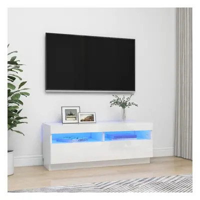 vidaXL TV Cabinet with LED Lights High Gloss White Stand Living Room Furniture