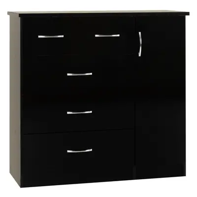 Nevada Drawer Door Low Wardrobe in Black Gloss Finish