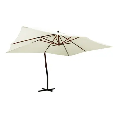 (white) vidaXL Cantilever Umbrella with Wooden Pole Parasol Sunshade Shelter Canopy