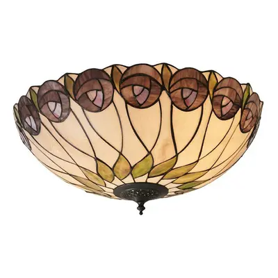 Tiffany Glass Semi Flush Ceiling Light Rose & Cream Inverted Round Shade i00048