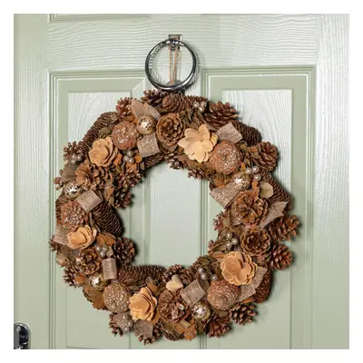 50cm Christmas Gold Fest Wreath with Pinecones and Gold Berries