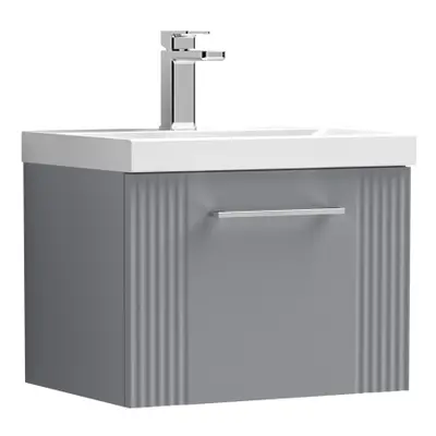 Retro Drawer Wall Hung Vanity Unit with Mid-Edge Tap Hole Ceramic Basin - 500mm - Satin Grey - B