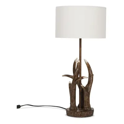 Intertwined Caribou Antler Design Table Lamp in a Natural Rustic Finish with a White Drum Shade 