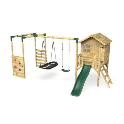 (Playhouse, Swings, Monkey Bars, Deck & 6ft Slide ? Sage, Green) Rebo Children's Orchard 4ft Woo