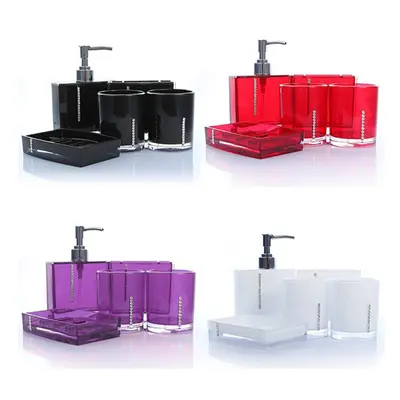 (Black) 5Pcs Bathroom Accessories Set Cup Toothbrush Holder Soap Dish Dispenser Bottle Washroom 