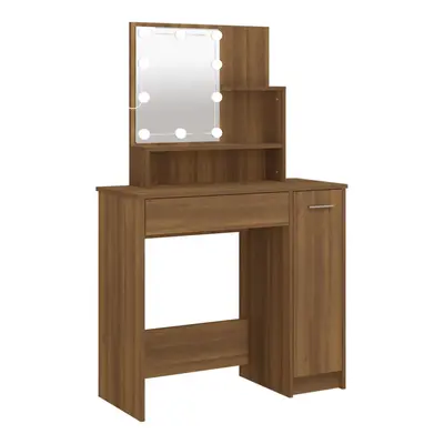 (Brown oak) vidaXL Dressing Table with LED Vanity Table Makeup Vanity Desk Cosmetic Table