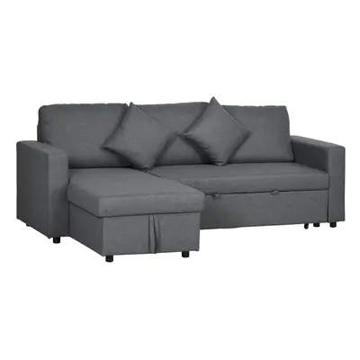 HOMCOM Corner Sofa Bed with Storage, Seater Pull Out Sofa Bed, Dark Grey